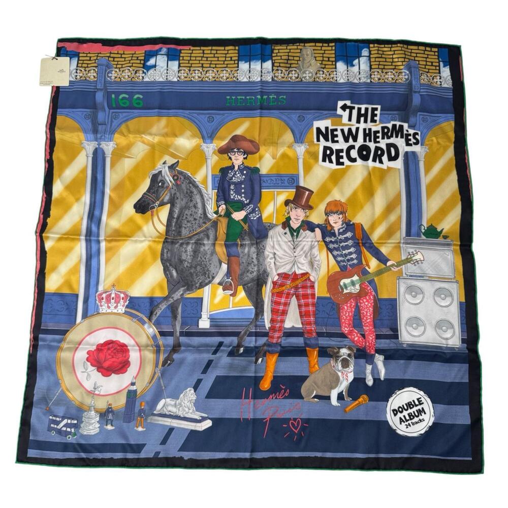 Hermes Carre 70 Silk Scarf Muffler New Record Horse Dog Women's